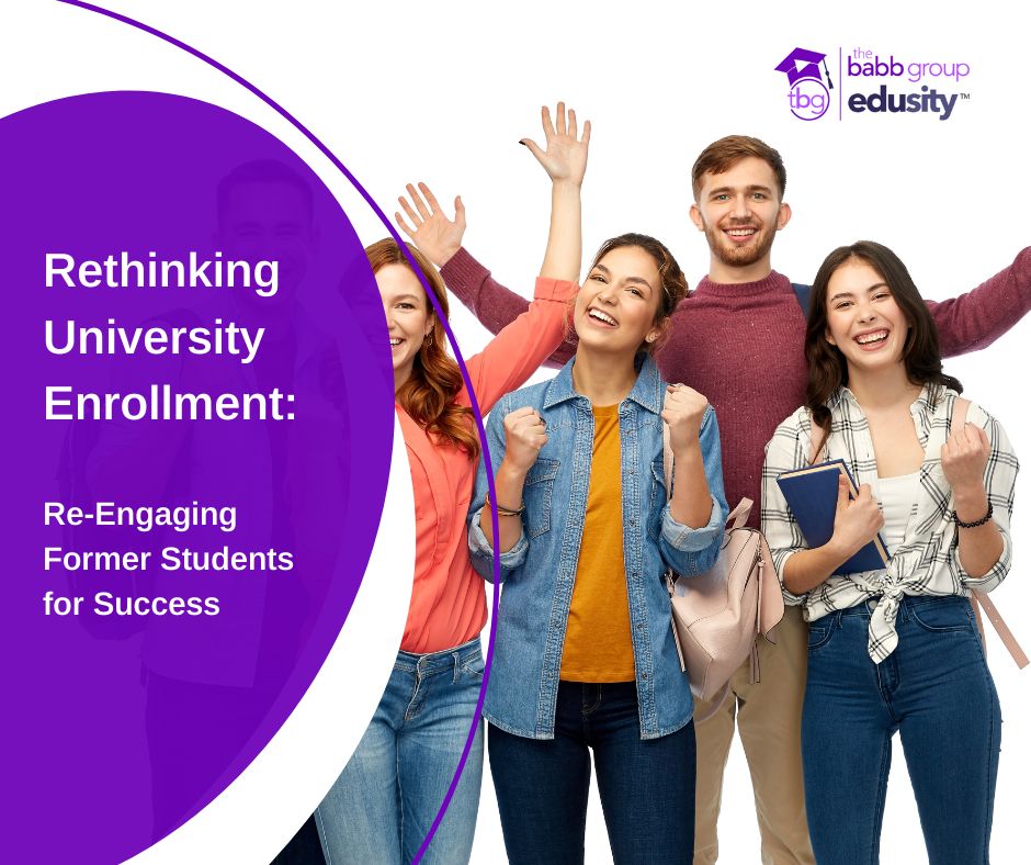 Rethinking University Enrollment: How to re-engage former students with a image of 4 students who look excited about learning